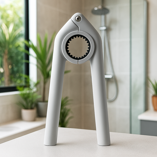 drpl multifunctional shower wrench upright on a bathroom counter – ideal for removing and installing faucets and showerheads