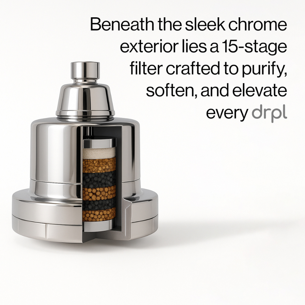 Cross-section of DRPL Filtered Showerhead – 15-stage filter layers for removing chlorine and impurities