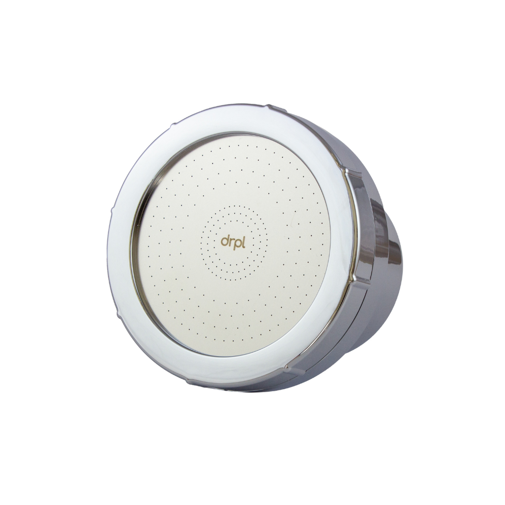 Front view of DRPL Filtered Showerhead – premium chrome shower filter removing chlorine and impurities